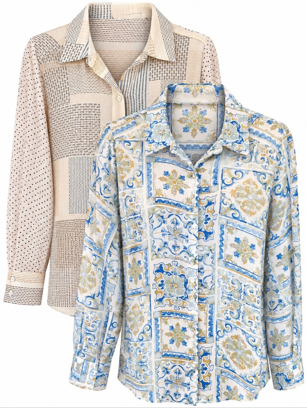 Lot of 2 Rose & Olive Chiffon Button Down Shirts Size L Long Sleeve Patterned